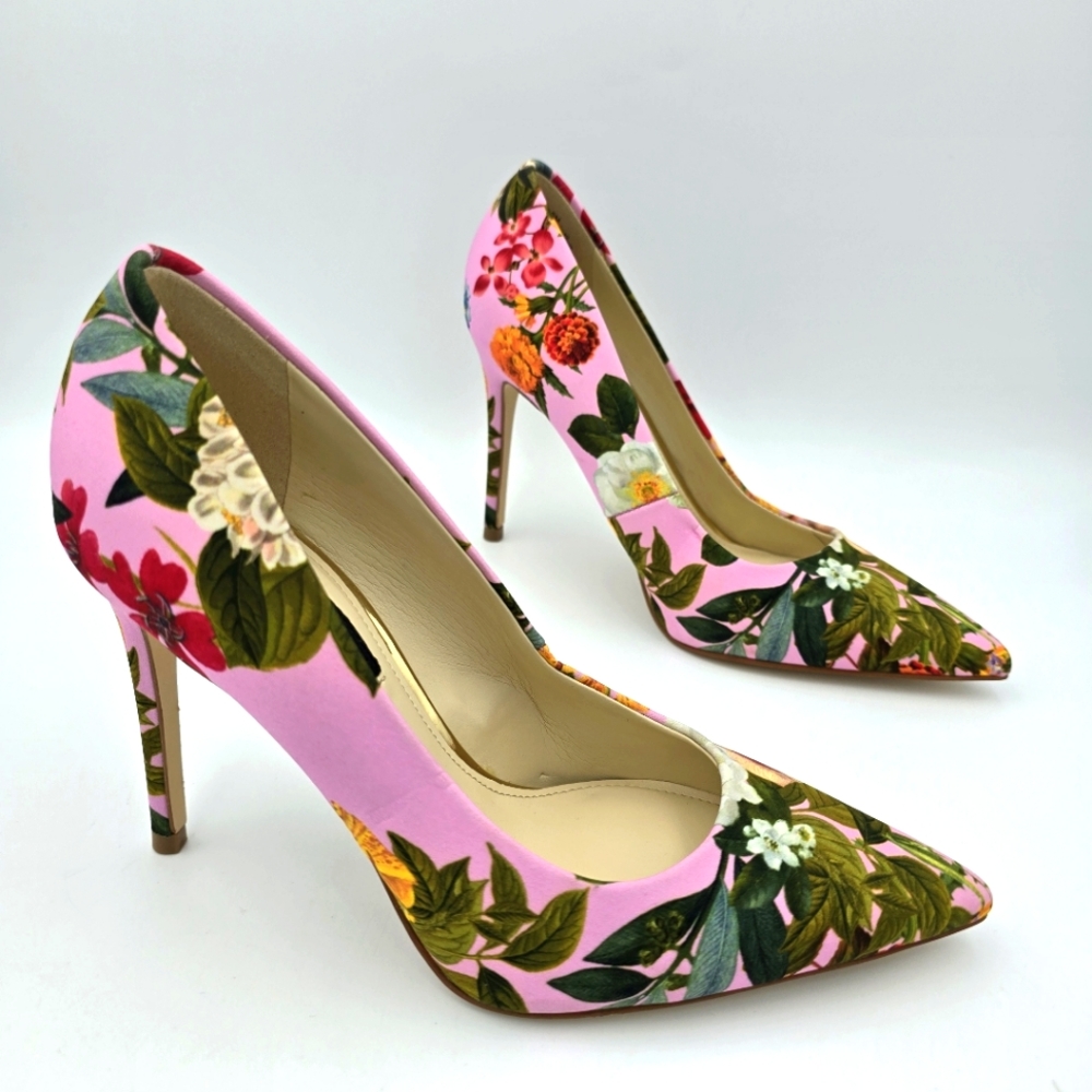 NWOT Nine West Fresh 2 Pointy-Toe Pumps, Pink Rose Floral Print Multicolor, 5M